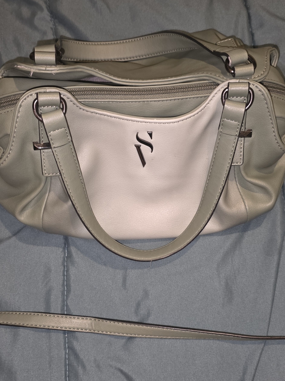 Simply Vera Vera Wang Light Gray Leather Tote with Lavender Interior